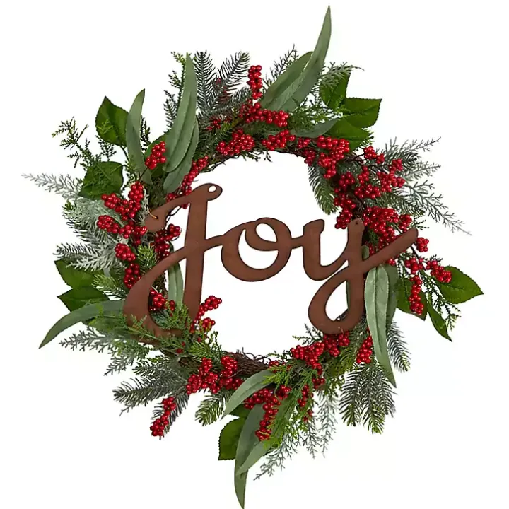 Foliage and Red Berry Joy Wreath