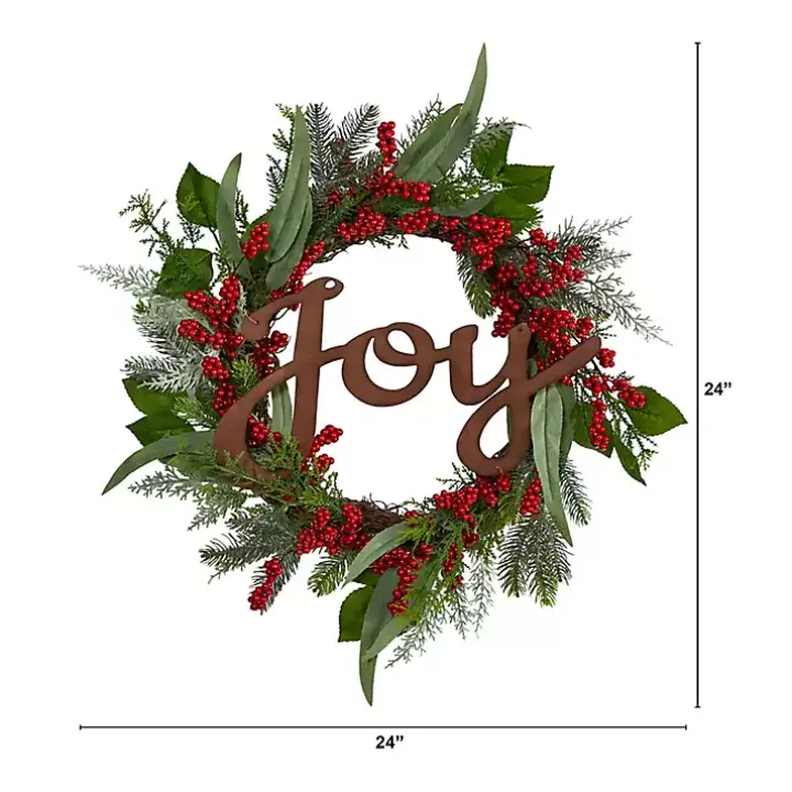 Foliage and Red Berry Joy Wreath