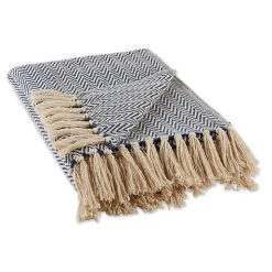 French Blue Chevron Fringe Throw