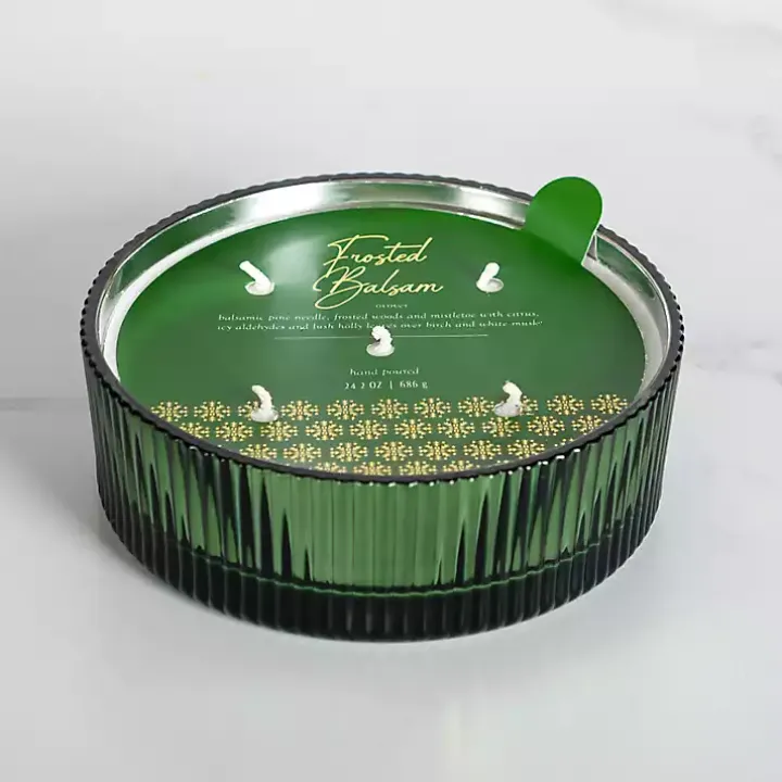 Frosted Balsam Green Ribbed Dish Jar Candle