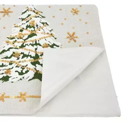 Frosted Christmas Tree and Snowflakes Table Runner
