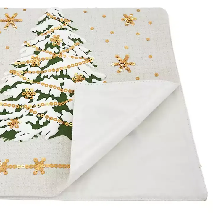 Frosted Christmas Tree and Snowflakes Table Runner