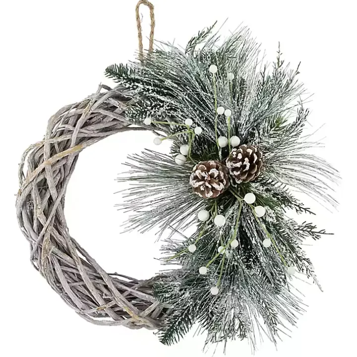 Frosted Pine and Foliage Twig Wreath