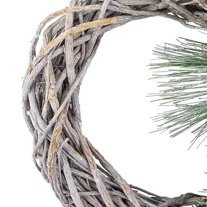 Frosted Pine and Foliage Twig Wreath