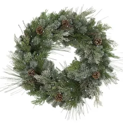Frosted Pine Needle and Pinecone Pre-Lit Wreath