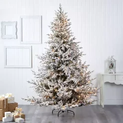 8 ft. Warm Lit Flocked Fraser Fir Christmas Tree