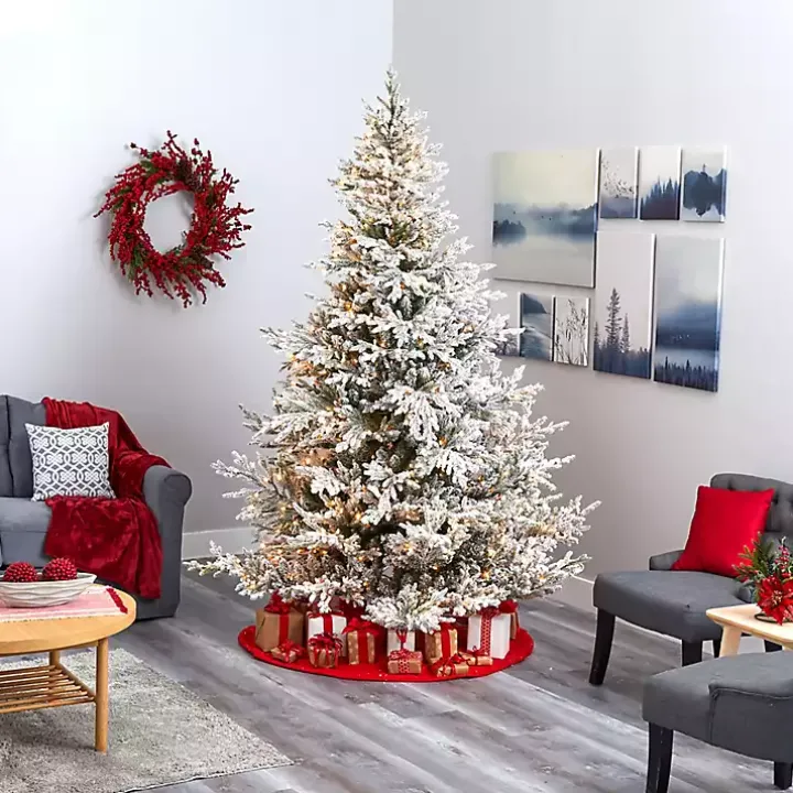 8 ft. Warm Lit Flocked Fraser Fir Christmas Tree