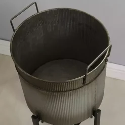 Galvanized Black Planters with Stands, Set of 2