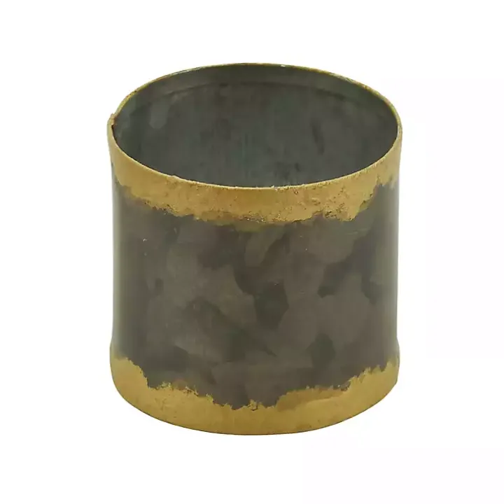 Galvanized Metal Gold Rim Napkin Rings, Set of 4