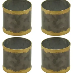 Galvanized Metal Gold Rim Napkin Rings, Set of 4