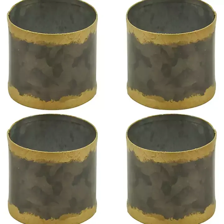 Galvanized Metal Gold Rim Napkin Rings, Set of 4