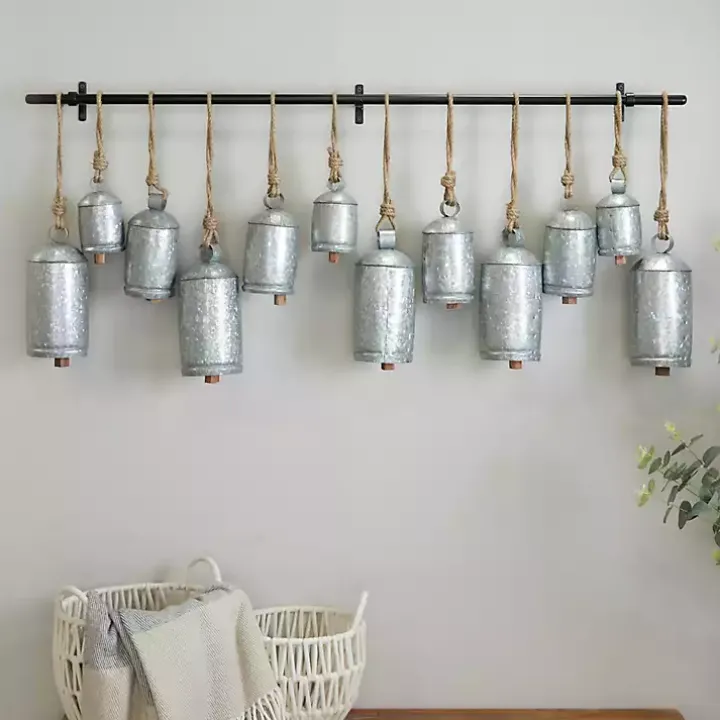Galvanized Silver Round Bells Wall Plaque
