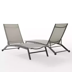 Gibson Gray Mesh Outdoor Loungers, Set of 2