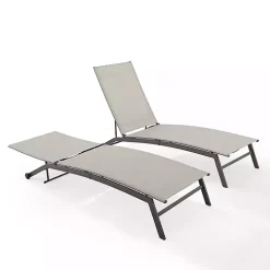 Gibson Gray Mesh Outdoor Loungers, Set of 2