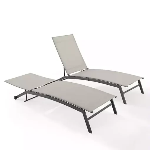 Gibson Gray Mesh Outdoor Loungers, Set of 2
