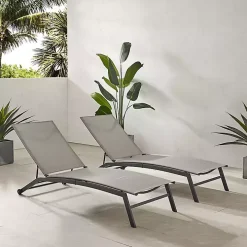 Gibson Gray Mesh Outdoor Loungers, Set of 2