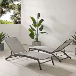 Gibson Gray Mesh Outdoor Loungers, Set of 2