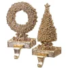 Gilded Tree and Wreath Stocking Holders, Set of 2