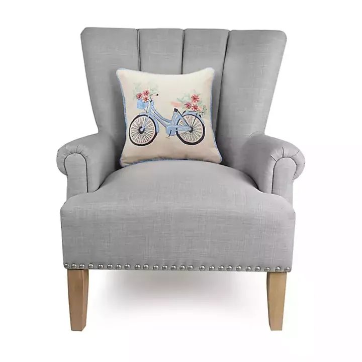 Gingham Bike Embroidered Pillow
