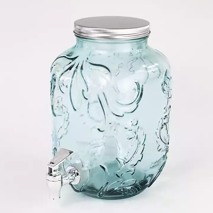 Glass Embossed Mason Jar Beverage Dispenser