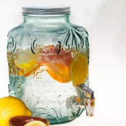 Glass Embossed Mason Jar Beverage Dispenser