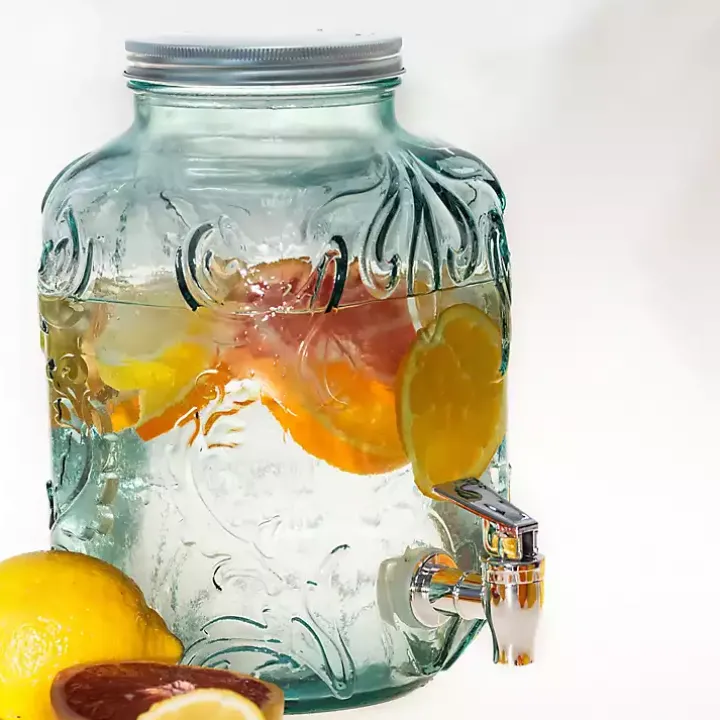 Glass Embossed Mason Jar Beverage Dispenser