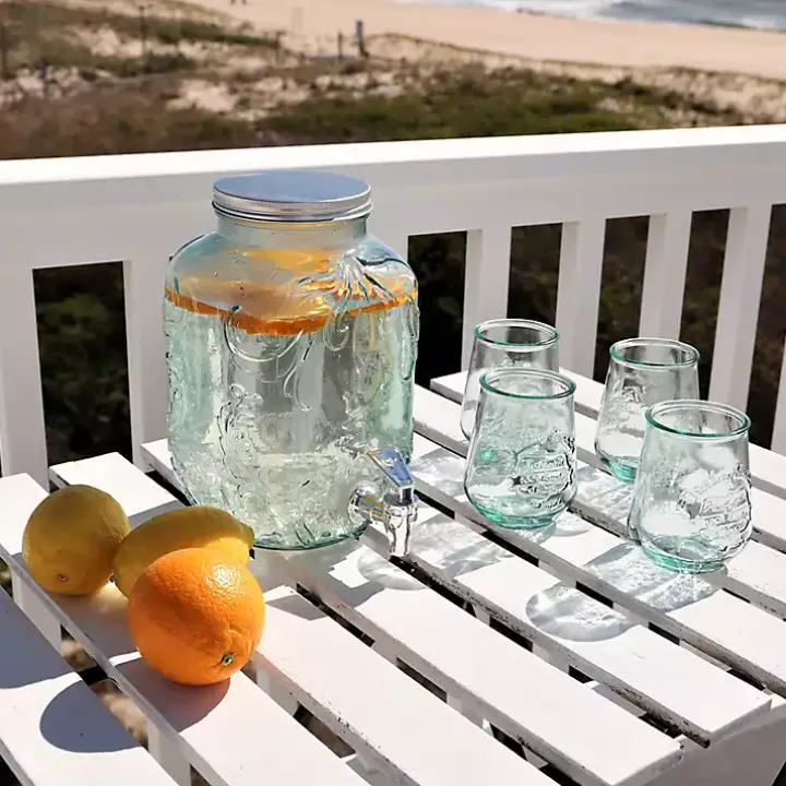 Glass Embossed Mason Jar Beverage Dispenser