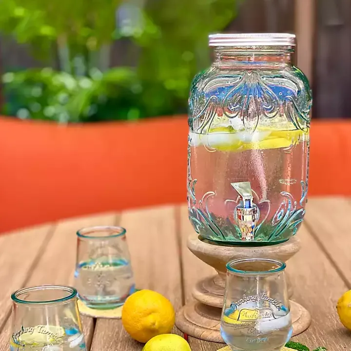 Glass Embossed Mason Jar Beverage Dispenser
