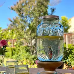 Glass Embossed Mason Jar Beverage Dispenser