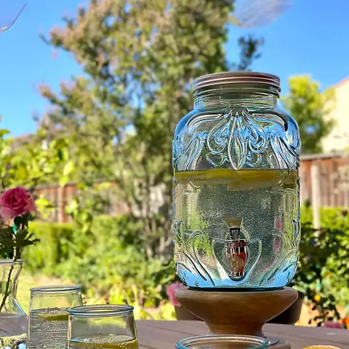 Glass Embossed Mason Jar Beverage Dispenser