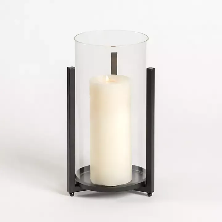 Glass Hurricane with Black Metal Stand, 15 in.