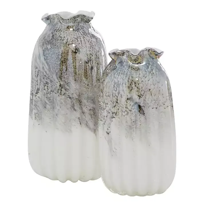 Glazed Gray Glass Vases, Set of 2