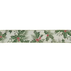 Glitter Holly Leaves 16 yard Christmas Ribbon