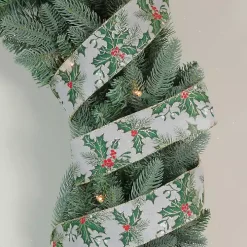 Glitter Holly Leaves 16 yard Christmas Ribbon