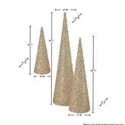 Glittered Gold Cone Tabletop Trees, Set of 3