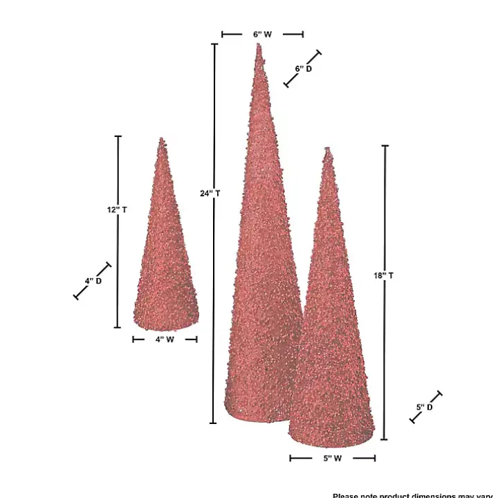 Glittered Red Cone Tabletop Trees, Set of 3