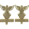 Glittery Gold Angel Stocking Holders, Set of 2