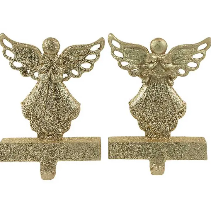 Glittery Gold Angel Stocking Holders, Set of 2
