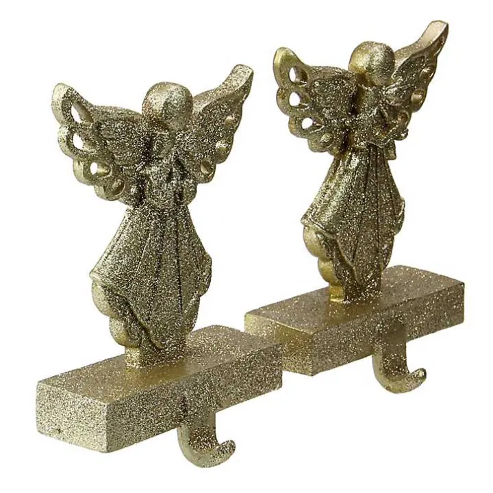 Glittery Gold Angel Stocking Holders, Set of 2