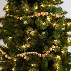 Gold and Natural Wood Bead Christmas Garland