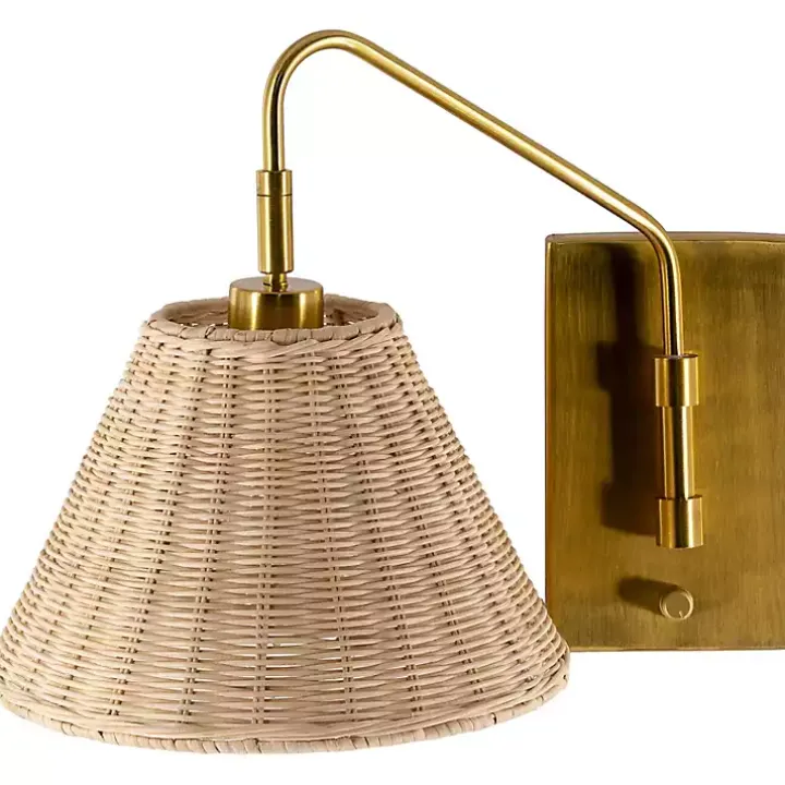 Gold and Rattan Wall Sconce