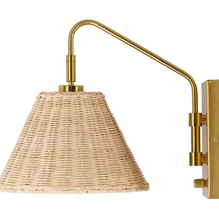 Gold and Rattan Wall Sconce