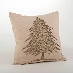 Gold Beaded Christmas Tree Pillow