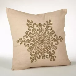 Gold Beaded Snowflake Down Throw Pillow