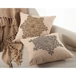 Gold Beaded Snowflake Down Throw Pillow