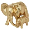 Gold Carved Elephant Family Statue