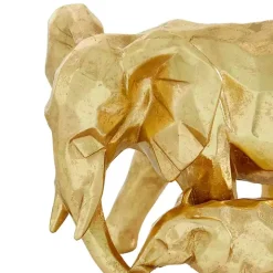 Gold Carved Elephant Family Statue