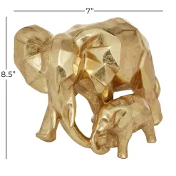 Gold Carved Elephant Family Statue