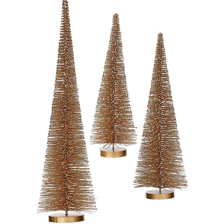 Gold Cone Bristle Christmas Trees, Set of 3