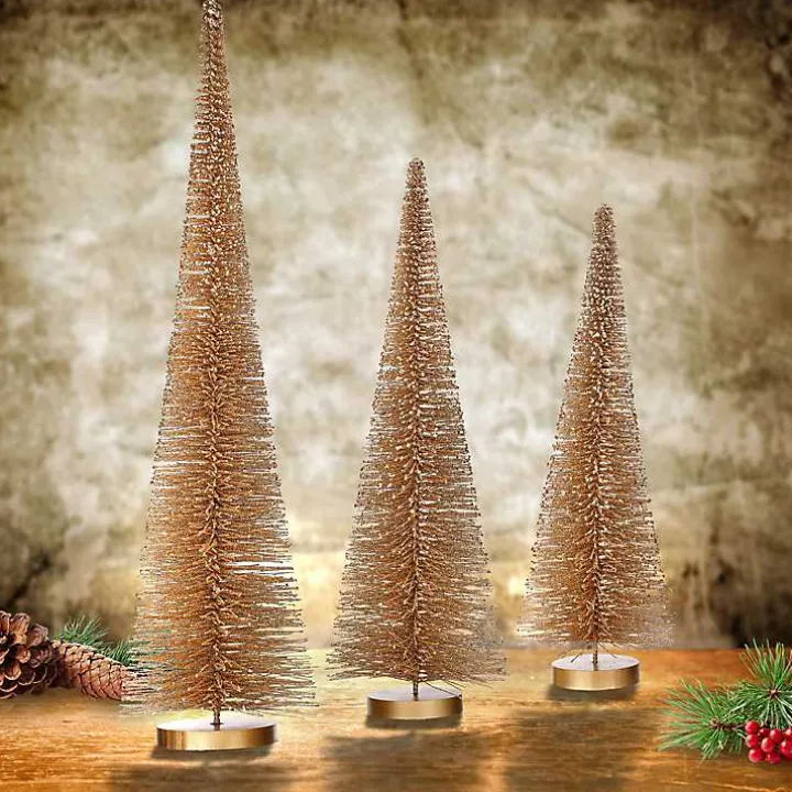 Gold Cone Bristle Christmas Trees, Set of 3